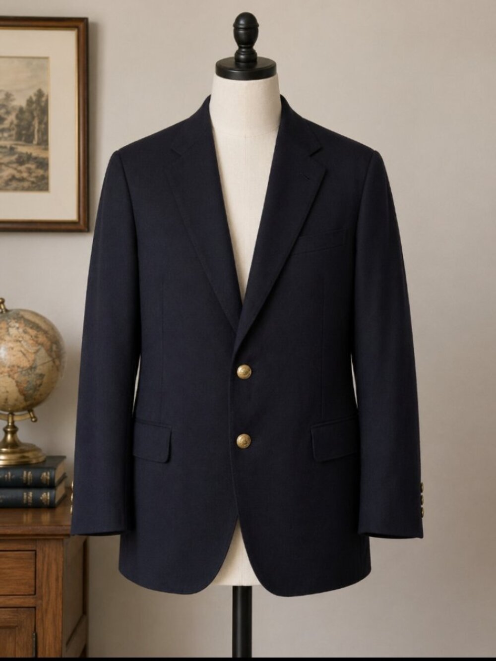 JOS A. BANK Men's 44R Dark Navy Blue 2-Button Wool Blazer Suit Coat Jacket